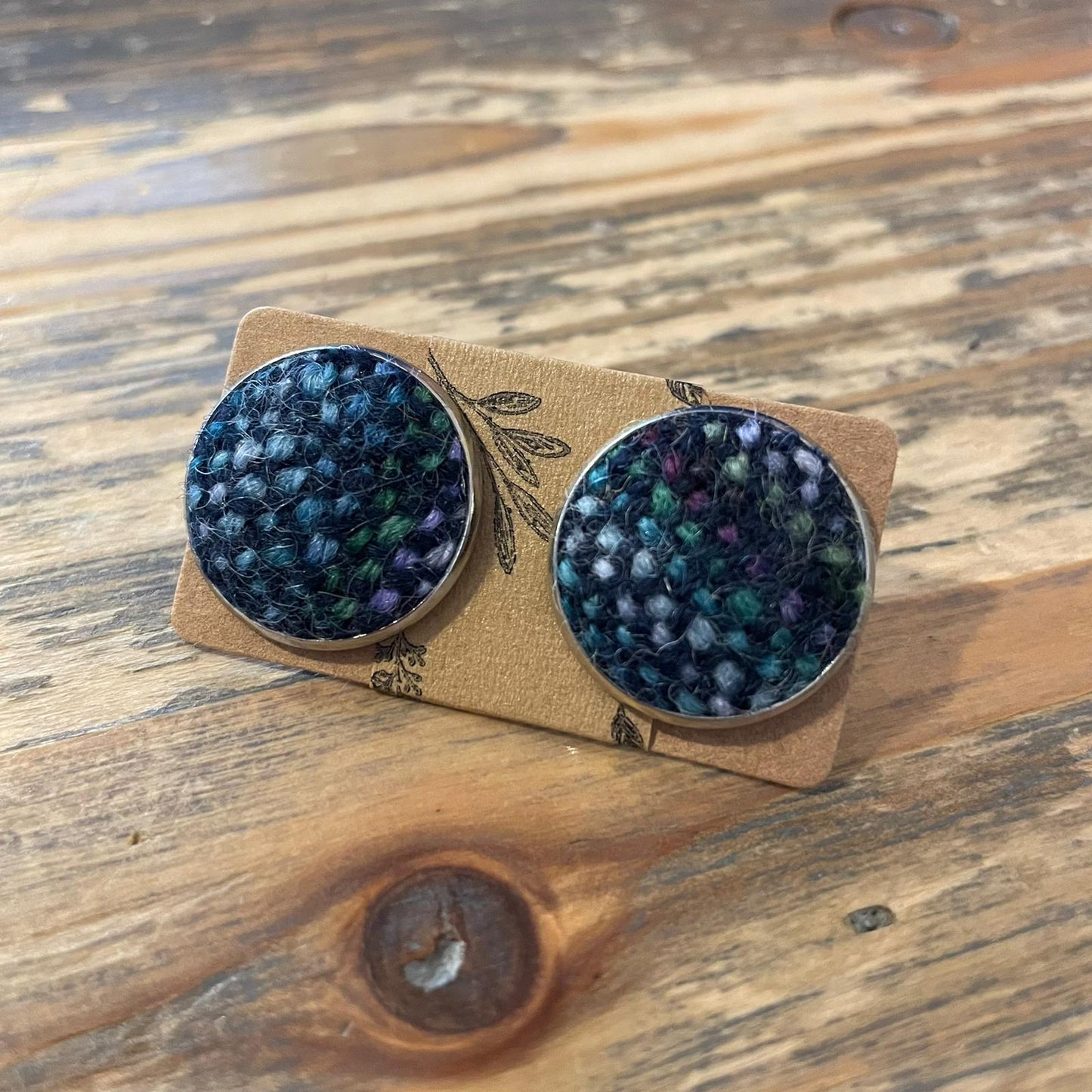 Large Stud Earrings Plaid Design